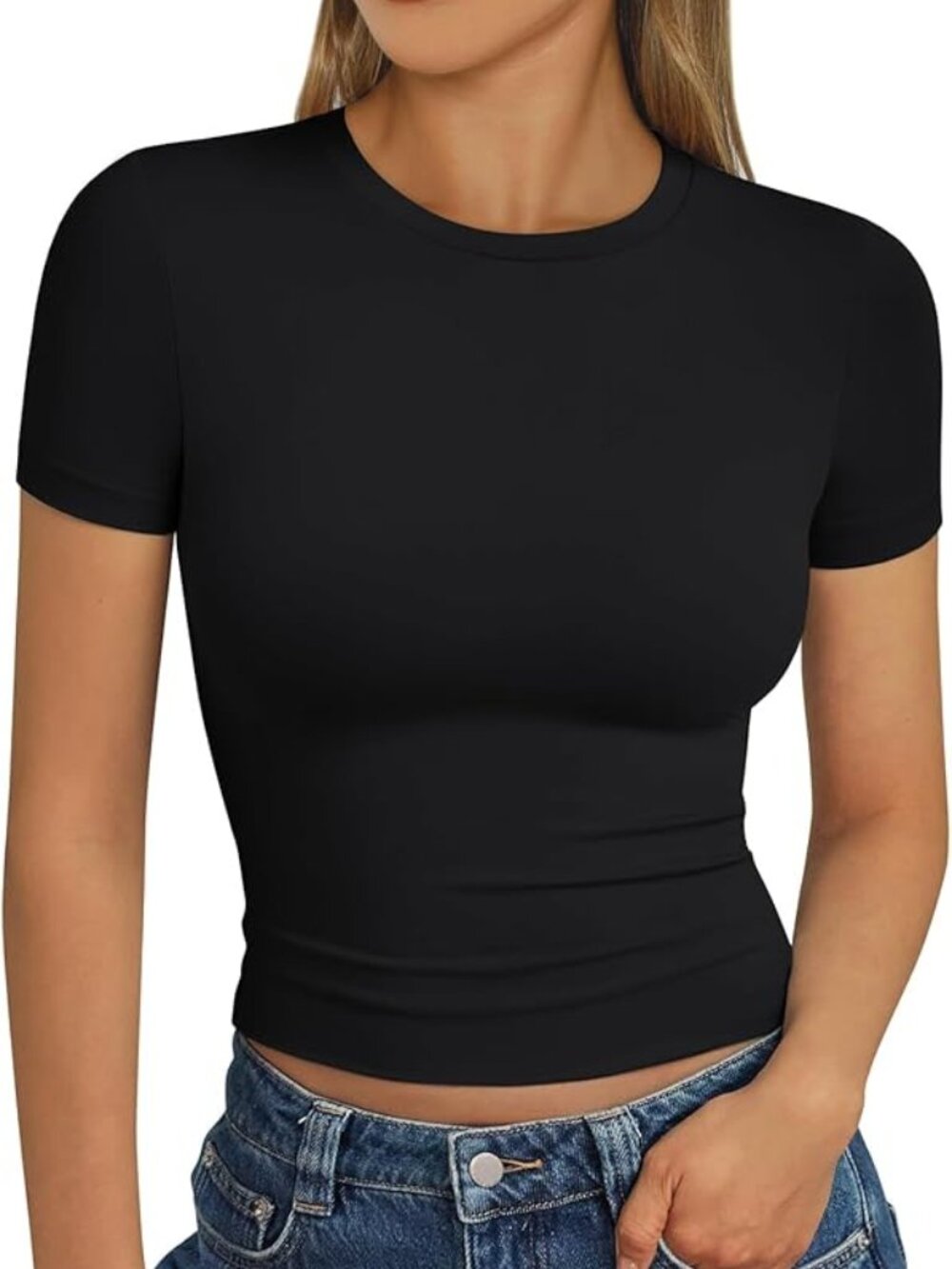 Buttery Soft Slim Fit Crop Top – Women’s Short Sleeve Y2K Basic Workout Tee
